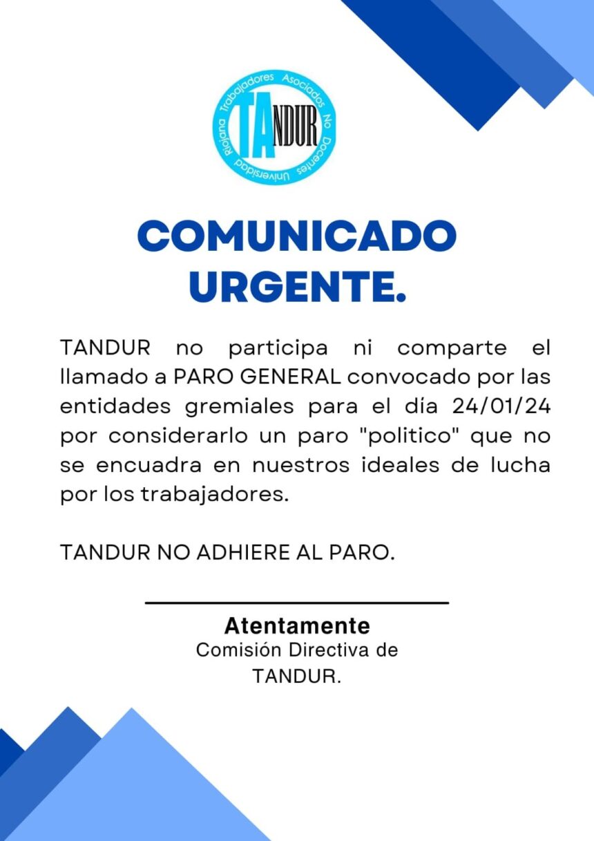 TAndur no adhiere al paro convocado para el 24 de enero