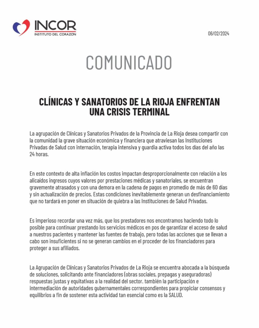 Clínicas y Sanatorios privados de La Rioja enfrentan una crisis terminal
