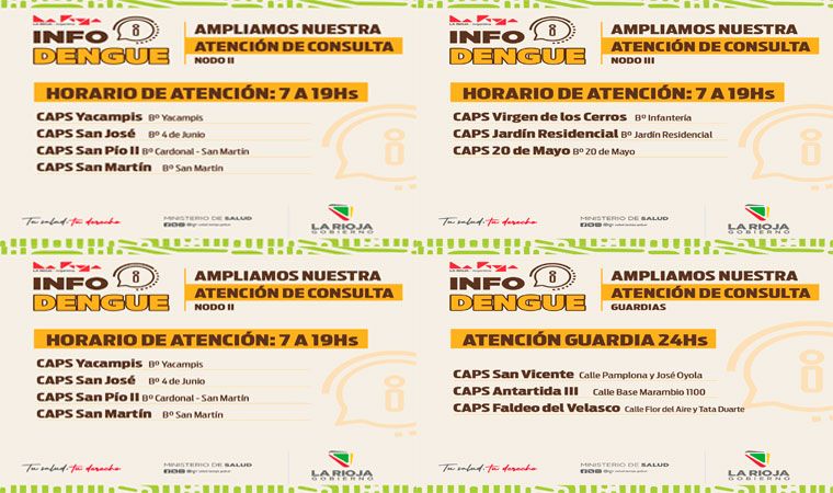Lugares y horarios de atención por consultas sobre dengue