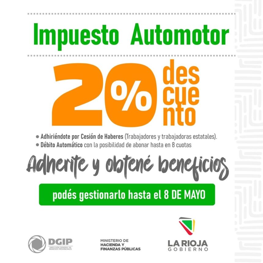 DGIP informa descuento del 20% abonando el impuesto automotor