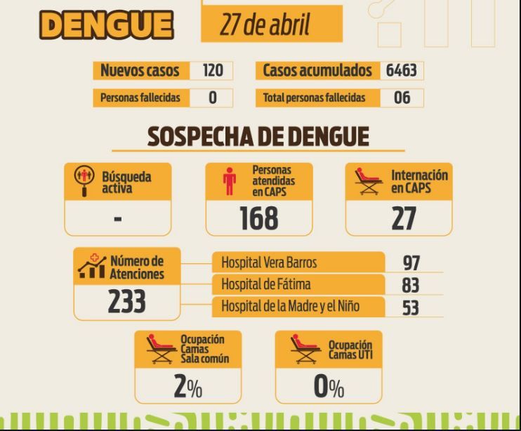 Informe situación sanitaria por dengue: se reportaron 120 casos nuevos Informe situación sanitaria por dengue: se reportaron 120 casos nuevos