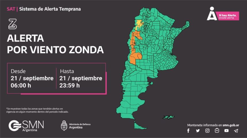 Atención: Alerta naranja por viento zonda para gran parte del territorio provincial Atención: Alerta naranja por viento zonda para gran parte del territorio provincial