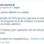 La reacción de Ricardo Quintela ante la postulación de Cristina Kirchner