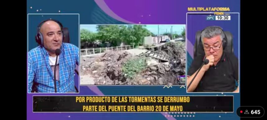 Por producto de las tormentas, se derrumbó parte del puente del barrio 20 de mayo Por producto de las tormentas, se derrumbó parte del puente del barrio 20 de mayo