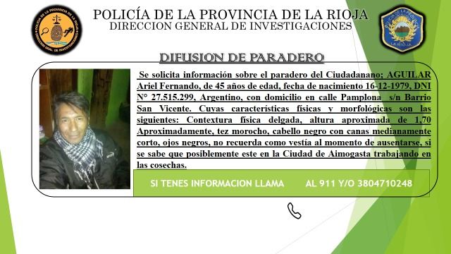 Buscan a un hombre desaparecido en La Rioja: piden colaboración para dar con su paradero