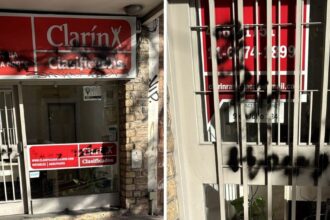 Luego de los destrozos en TN, ahora aparecen pintadas violentas en una receptoría de Clarín